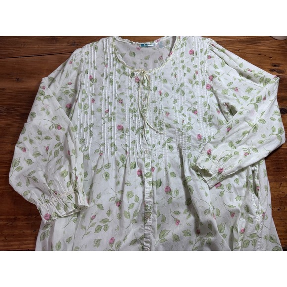 La Cera Cotton Floral Nightgown Robe Set Med White Cottagecore Prairie Pintuck - Picture 10 of 13